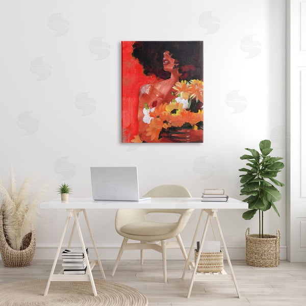 Stupell Industries Jennifer Paxton Parker | African Woman Summer Sunflower Bouquet Red Yellow Wall Art