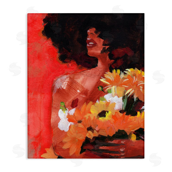 stupell industries Jennifer Paxton Parker | African Woman Summer Sunflower Bouquet Red Yellow Wall Art