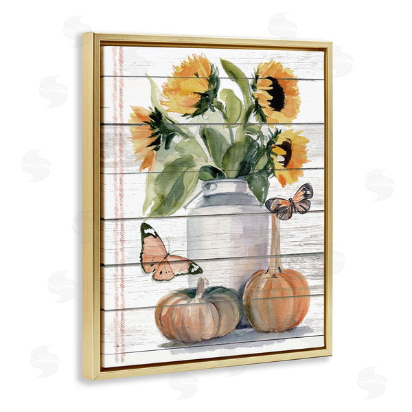 Stupell Industries Jennifer Paxton Parker | Autumn Sunflower Jar Orange Monarch Butterflies Wall Art