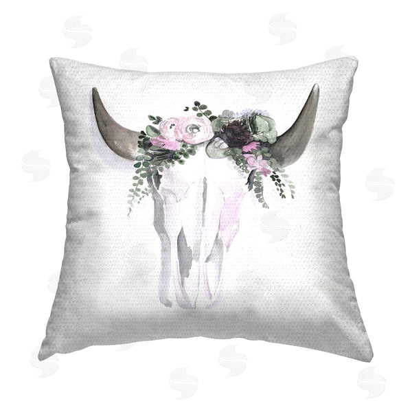 Stupell Industries Jennifer Paxton Parker | Bohemian Cattle Skull Floral Roses Printed Throw Pillow