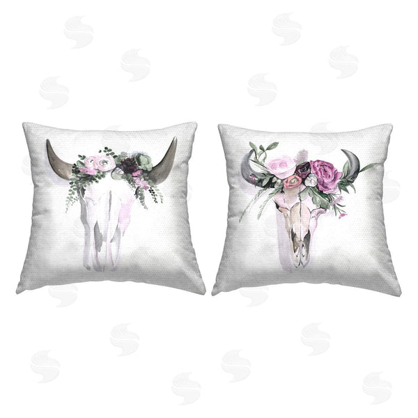 Stupell Industries Jennifer Paxton Parker | Boho Cattle Skull Floral Garlands Printed Throw Pillow Set
