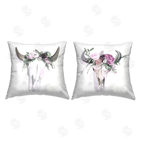 stupell industries Jennifer Paxton Parker | Boho Cattle Skull Floral Garlands Printed Throw Pillow Set