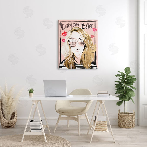 Stupell Industries Jennifer Paxton Parker | Bonjour Bebe Sentiment Glam Parisian Woman Pink Shades Wall Art