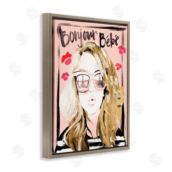 Stupell Industries Jennifer Paxton Parker | Bonjour Bebe Sentiment Glam Parisian Woman Pink Shades Wall Art