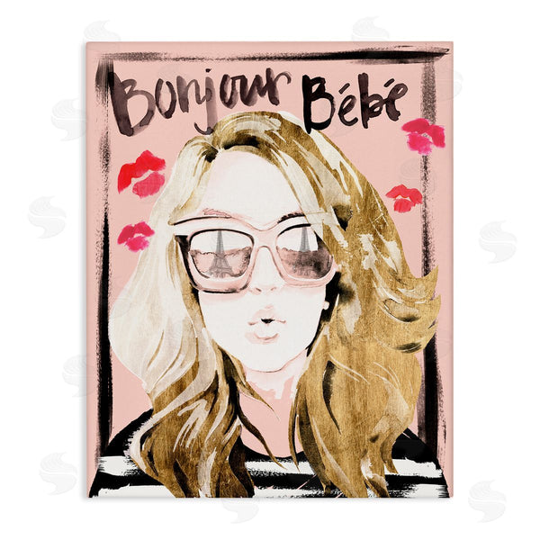 stupell industries Jennifer Paxton Parker | Bonjour Bebe Sentiment Glam Parisian Woman Pink Shades Wall Art
