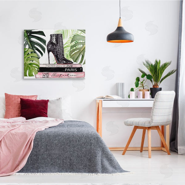 Stupell Industries Jennifer Paxton Parker | Chic Studded Fashion Boots Monstera Palms Glam Magazine Wall Art