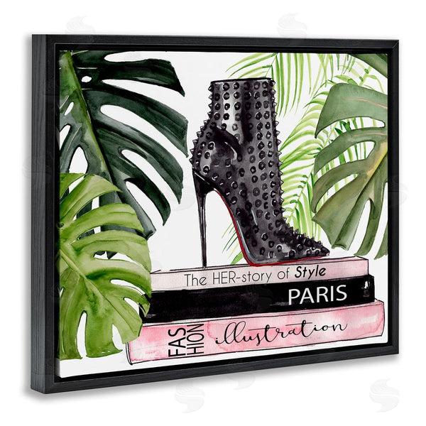 Stupell Industries Jennifer Paxton Parker | Chic Studded Fashion Boots Monstera Palms Glam Magazine Wall Art