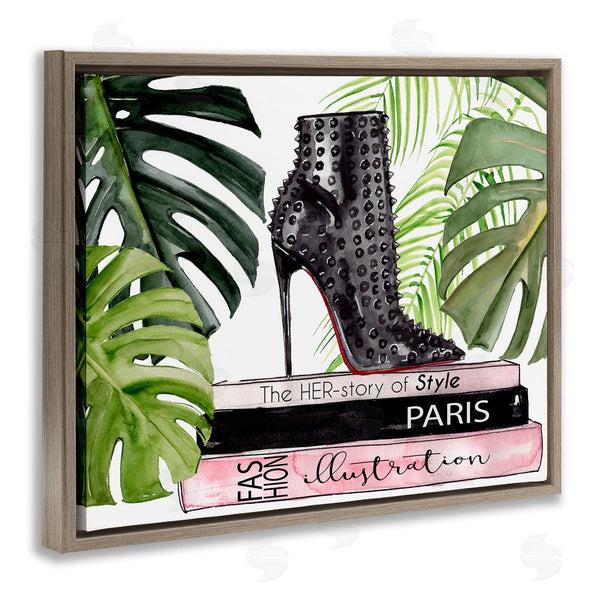 Stupell Industries Jennifer Paxton Parker | Chic Studded Fashion Boots Monstera Palms Glam Magazine Wall Art