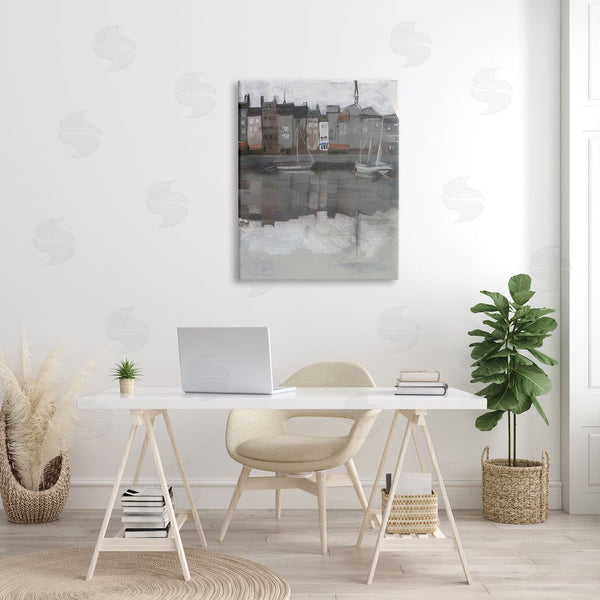 Stupell Industries Jennifer Paxton Parker | Dark Sailboat Seaport Murky Coastal City Landscape Wall Art