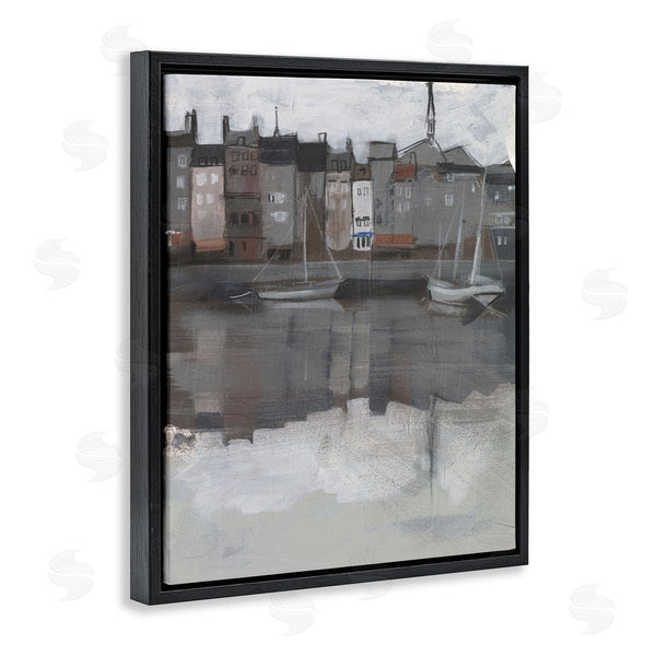 Stupell Industries Jennifer Paxton Parker | Dark Sailboat Seaport Murky Coastal City Landscape Wall Art