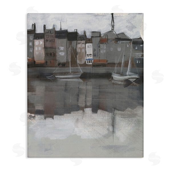 stupell industries Jennifer Paxton Parker | Dark Sailboat Seaport Murky Coastal City Landscape Wall Art