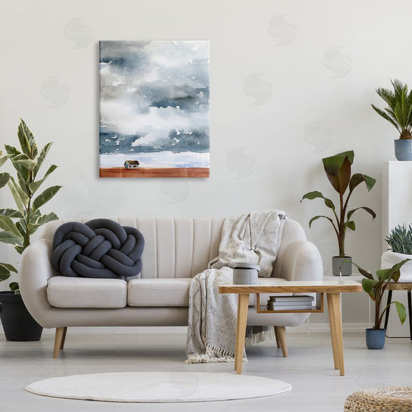 Stupell Industries Jennifer Paxton Parker | Distant Rural Cottage Heavy Clouds Watercolor Painting Wall Art