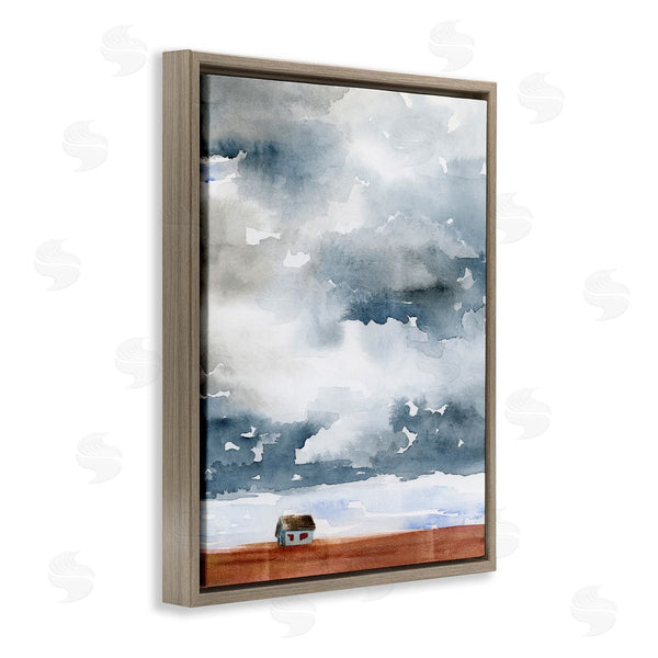 Stupell Industries Jennifer Paxton Parker | Distant Rural Cottage Heavy Clouds Watercolor Painting Wall Art
