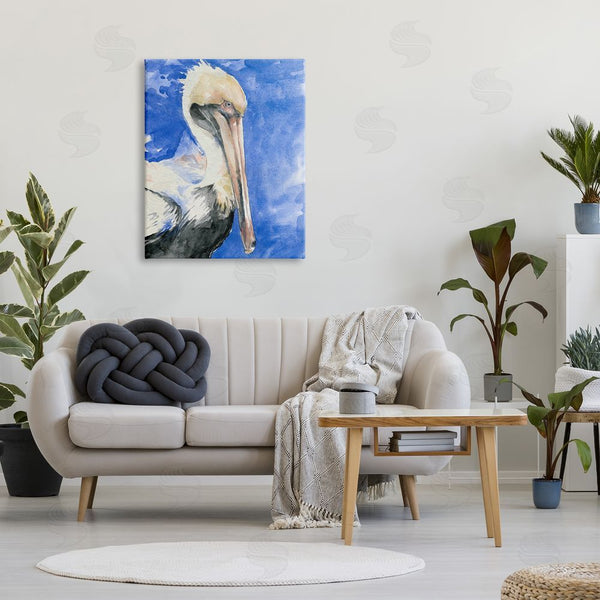 Stupell Industries Jennifer Paxton Parker | Elegant Pelican Bird Tucked Beak Bold Blue Painting Wall Art
