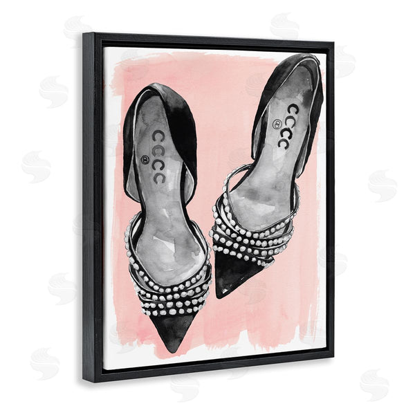 Stupell Industries Jennifer Paxton Parker | Fashion Forward Black Heels Glam Shoes Over Pink Wall Art