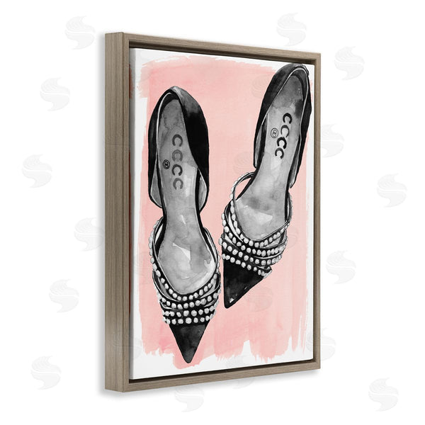 Stupell Industries Jennifer Paxton Parker | Fashion Forward Black Heels Glam Shoes Over Pink Wall Art