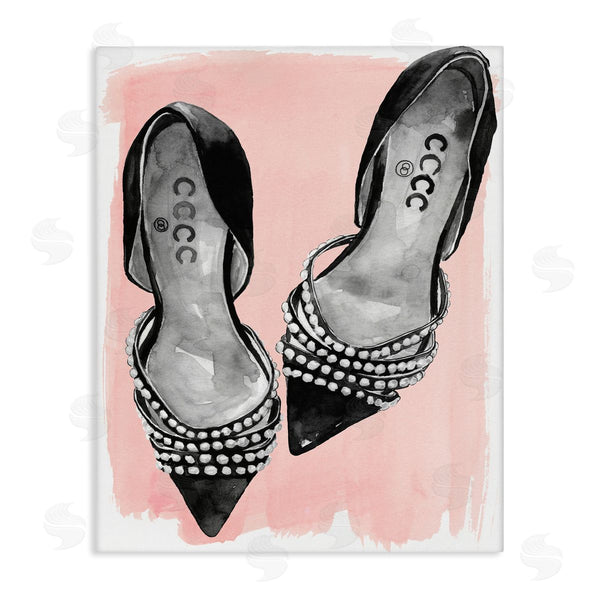 stupell industries Jennifer Paxton Parker | Fashion Forward Black Heels Glam Shoes over Pink Wall Art