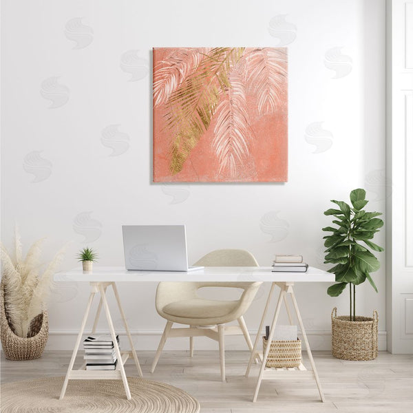 Stupell Industries Jennifer Paxton Parker | Pink Palm Fronds Distressed Tropical Plant Still Life Wall Art