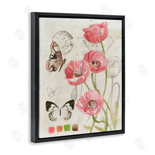 Stupell Industries Jennifer Paxton Parker | Poppy Floral Field Study Color Scale Vintage Butterflies Wall Art