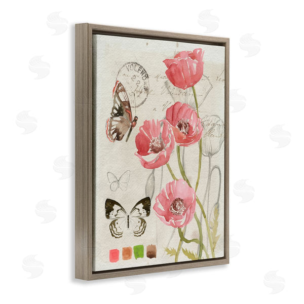 Stupell Industries Jennifer Paxton Parker | Poppy Floral Field Study Color Scale Vintage Butterflies Wall Art