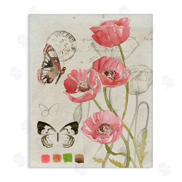 stupell industries Jennifer Paxton Parker | Poppy Floral Field Study Color Scale Vintage Butterflies Wall Art