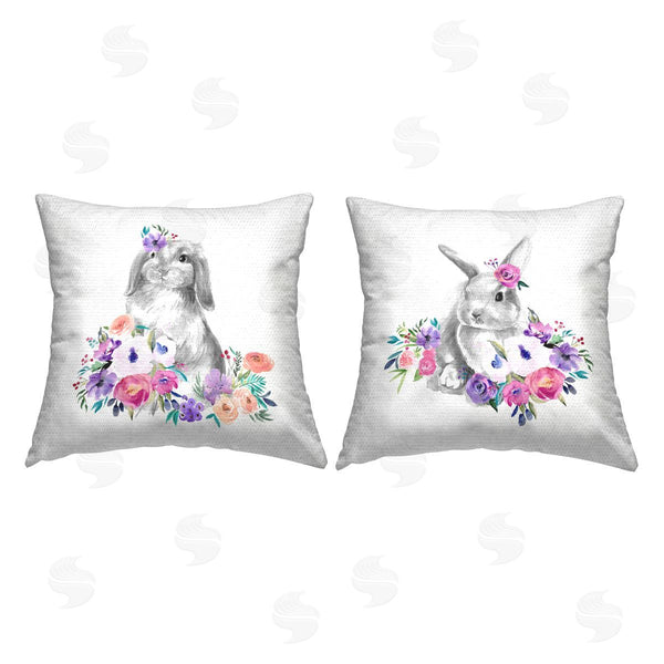 Stupell Industries Jennifer Paxton Parker | Rabbits With Spring Florals Printed Throw Pillow Set