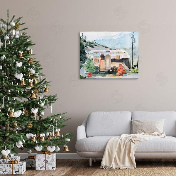 Stupell Industries Jennifer Paxton Parker | Retro Airstream Camper Rustic Christmas Scene Presents Trees Wall Art
