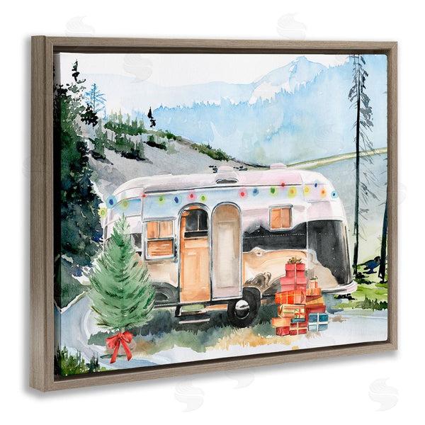 Stupell Industries Jennifer Paxton Parker | Retro Airstream Camper Rustic Christmas Scene Presents Trees Wall Art