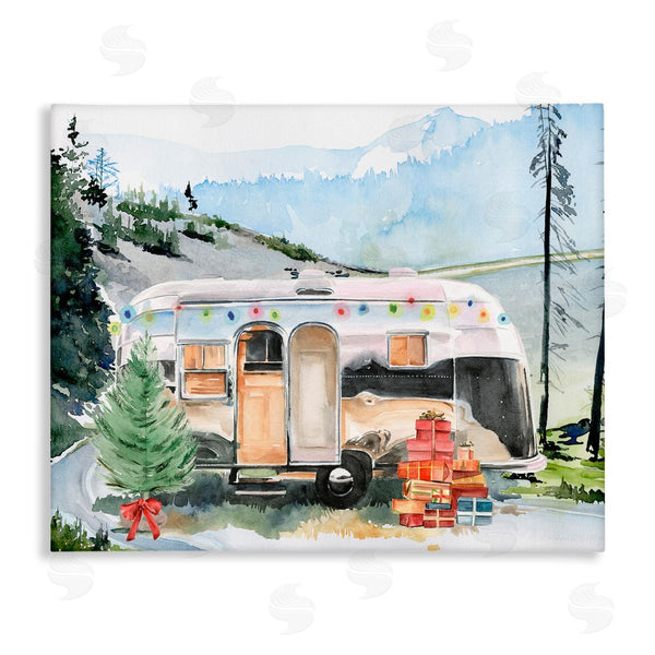 stupell industries Jennifer Paxton Parker | Retro Airstream Camper Rustic Christmas Scene Presents Trees Wall Art