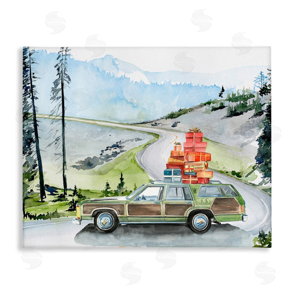 stupell industries Jennifer Paxton Parker | Retro Station Wagon Rustic Christmas Travel Wrapped Presents Wall Art