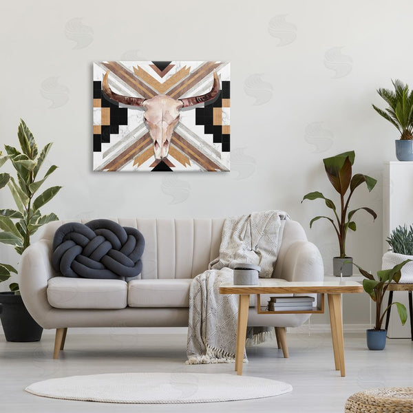 Stupell Industries Jennifer Paxton Parker | Southwestern Santa Fe Wild Bull Skull Geometric Pattern Wall Art