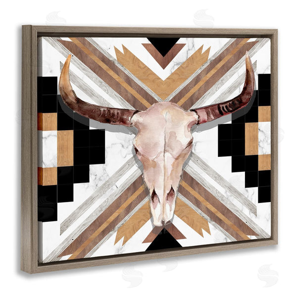 Stupell Industries Jennifer Paxton Parker | Southwestern Santa Fe Wild Bull Skull Geometric Pattern Wall Art