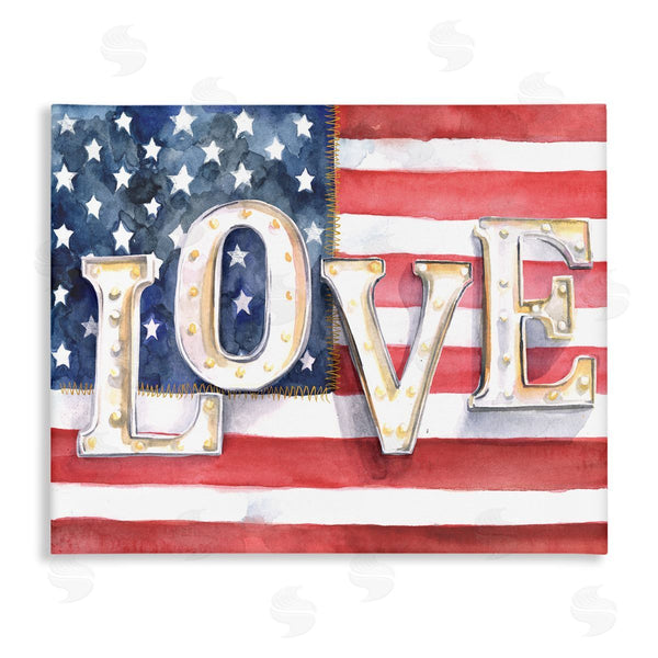 stupell industries Jennifer Paxton Parker | Vintage Love Text Over Stitched American Flag