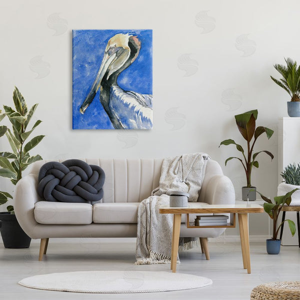 Stupell Industries Jennifer Paxton Parker | Vivid Pelican Wildlife Bird Blue Watercolor Detail Wall Art