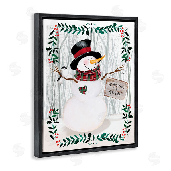 Stupell Industries Jennifer Paxton Parker | Winter Welcome Greeting Snowman Forest Holly Florals