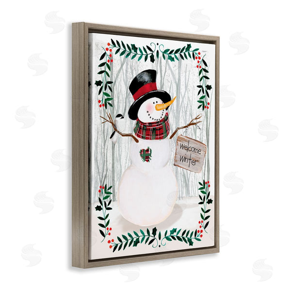 Stupell Industries Jennifer Paxton Parker | Winter Welcome Greeting Snowman Forest Holly Florals