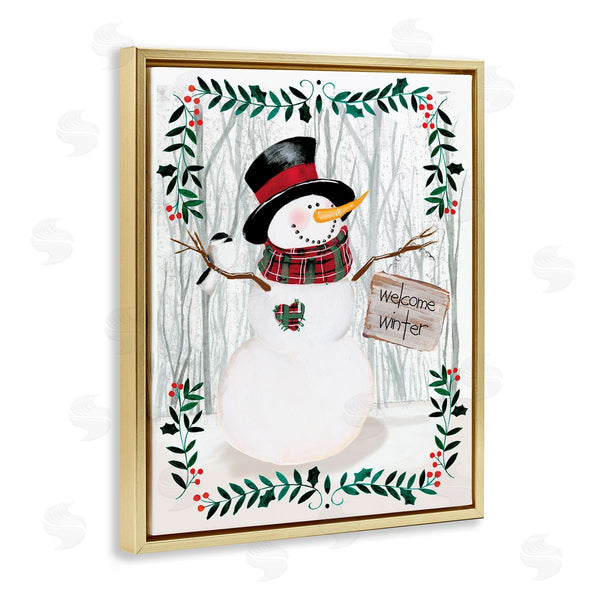 Stupell Industries Jennifer Paxton Parker | Winter Welcome Greeting Snowman Forest Holly Florals