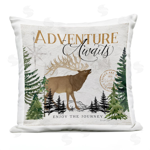 Stupell Industries Jennifer Pugh | Adventure Awaits Ivory Pines Printed Throw Pillow