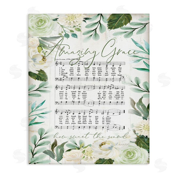 stupell industries Jennifer Pugh | Amazing Grace Green Floral Sheet Music