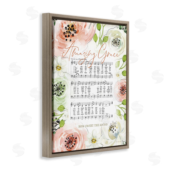 Stupell Industries Jennifer Pugh | Amazing Grace Pink Floral Sheet Music