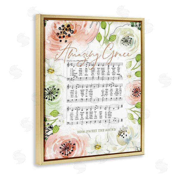 Stupell Industries Jennifer Pugh | Amazing Grace Pink Floral Sheet Music