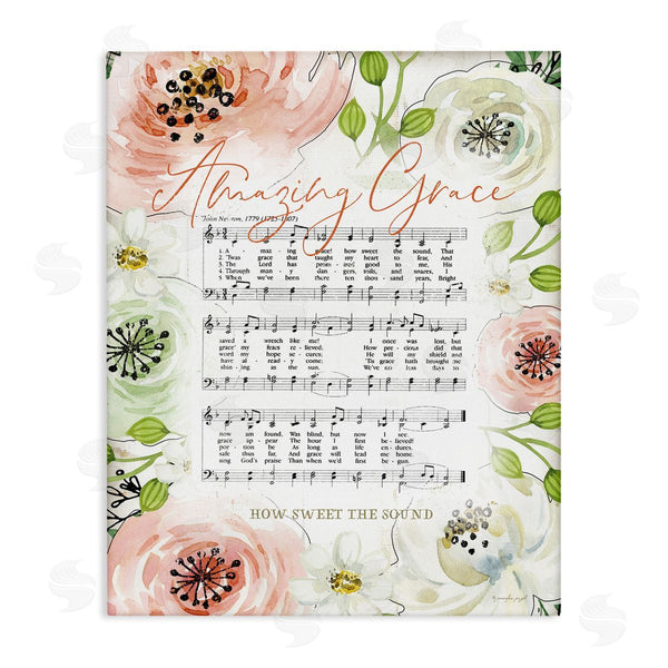 stupell industries Jennifer Pugh | Amazing Grace Pink Floral Sheet Music