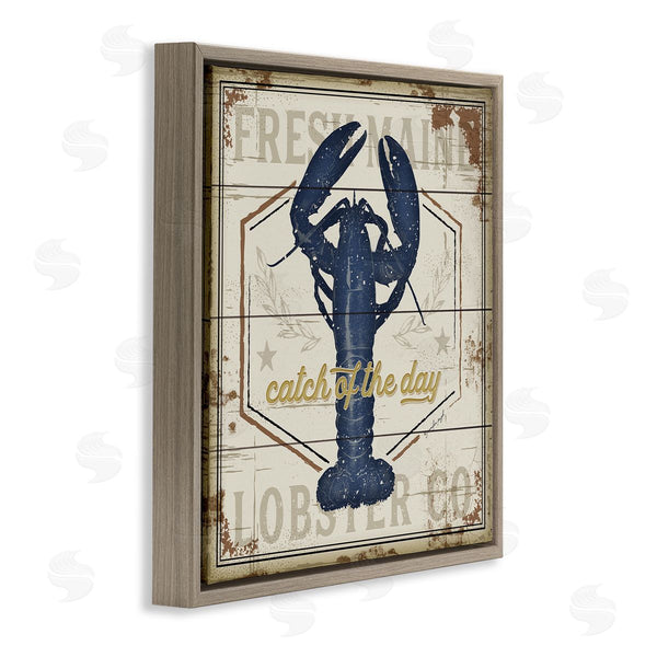 Stupell Industries Jennifer Pugh | Catch Of The Day Vintage Blue Lobster Plank Pattern Wall Art