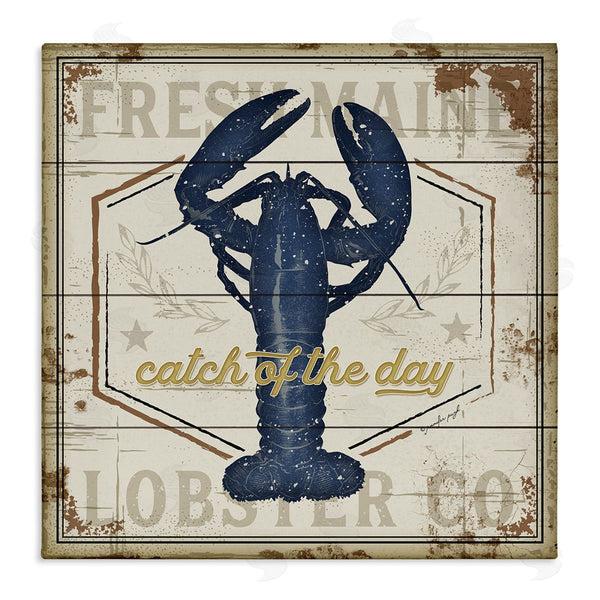 stupell industries Jennifer Pugh | Catch of the Day Vintage Blue Lobster Plank Pattern Wall Art