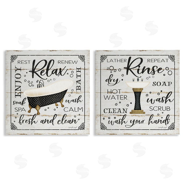 stupell industries Jennifer Pugh | Chic Bathroom Bath and Sink Cleanliness Phrases Wall Art