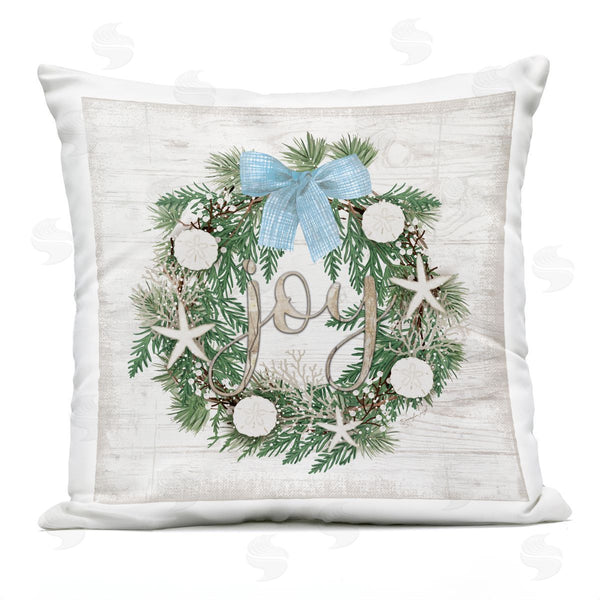 Stupell Industries Jennifer Pugh | Coastal Christmas Joy Wreath Printed Throw Pillow