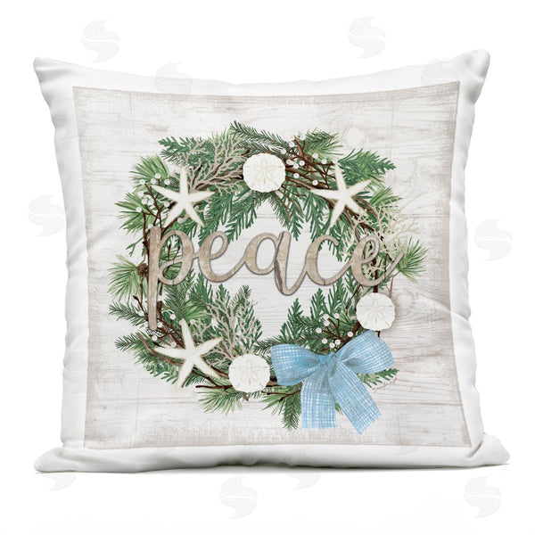 Stupell Industries Jennifer Pugh | Coastal Christmas Peace Wreath Printed Throw Pillow