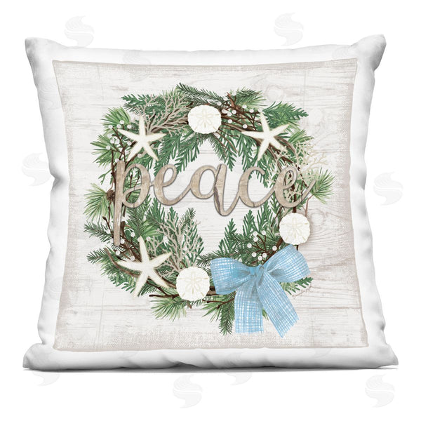 stupell industries Jennifer Pugh | Coastal Christmas Peace Wreath Printed Throw Pillow