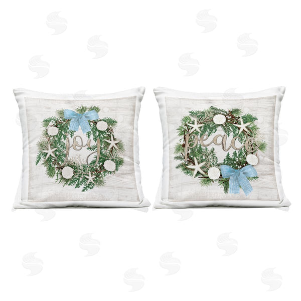 Stupell Industries Jennifer Pugh | Coastal Peace & Joy Wreaths Printed Throw Pillow Set