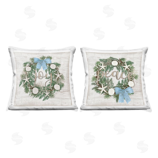 stupell industries Jennifer Pugh | Coastal Peace & Joy Wreaths Printed Throw Pillow Set